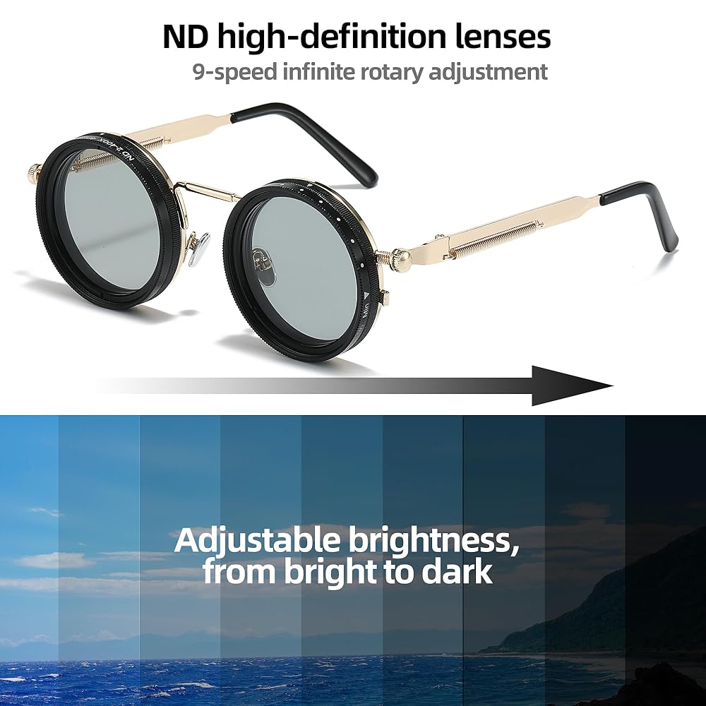 1-9 Gears Adjustable Tint Sunglasses for Men Fishing Shady Rays UV400 Round Polarized Small Glasses 45-22-155mm