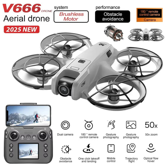 New V666 Drone Mini RC Aerial 8KHD VR Camera Foldable Intelligent Obstacle Avoidance Screen Remote Control Brushless Motor UAV