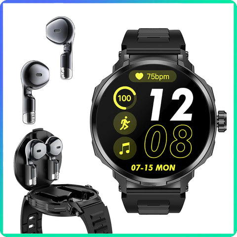 TWS 2 In 1 Smart Sports Watch Touchscreen Wireless Bluetooth Headset Calling Health Monitor Fitness Record Watches With Headset