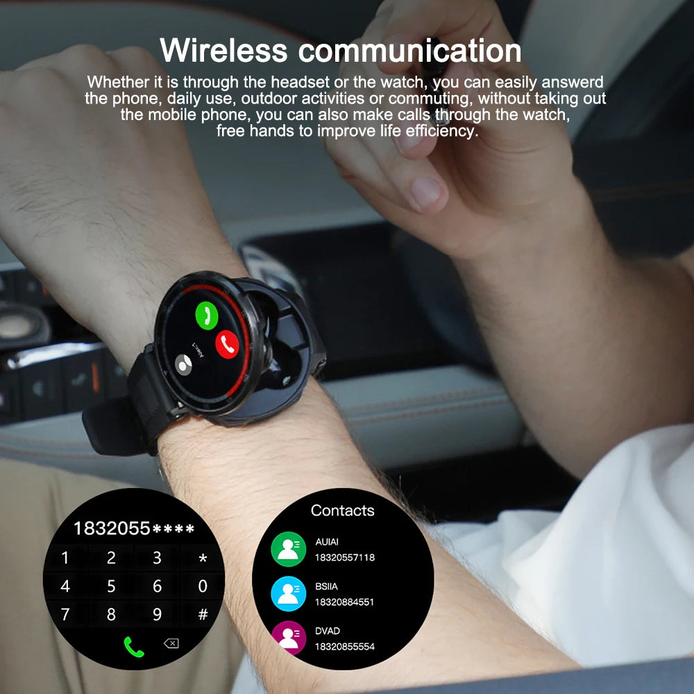 TWS 2 In 1 Smart Sports Watch Touchscreen Wireless Bluetooth Headset Calling Health Monitor Fitness Record Watches With Headset