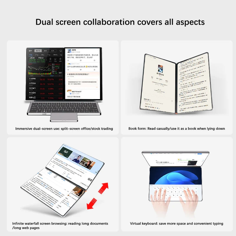 New Dual Screen Laptop Intel i3 1215U N100 Dual 10.95 Inch IPS Touch Screen Windows 11 Office Computer Tablet Notebook WiFi 6