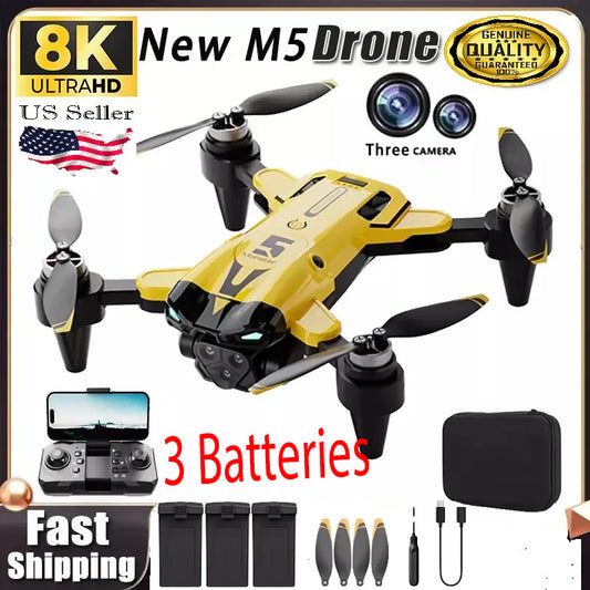 M5 Drone Professional 8K Wide-Angle HD Triple Camera WiFi FPV Height Hold RC Drone Aircraft Quadrotor Adult Children's Toys Gift