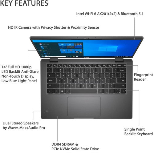 Dell Latitude 7410 Laptop 14” 4-Core i7 4.9GHz 16GB RAM 256GB SSD Windows 11 Pro