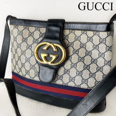 Old GUCCI GG Supreme Sherry Line Shoulder Crossbody Bag Interlock Gold Hardware