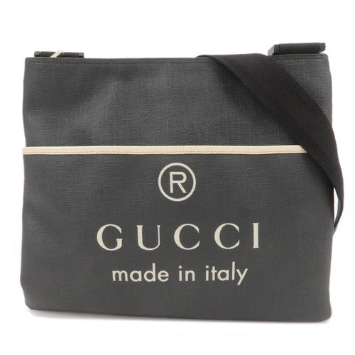 Auth GUCCI Logo Shoulder Bag Black Ivory PVC Leather 162904 Used