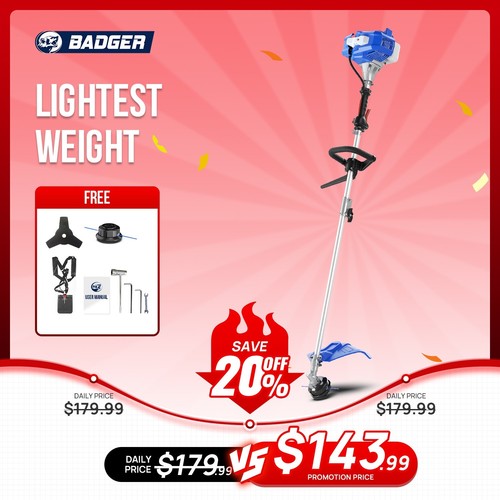 BADGER 26CC String Trimmer Gas 17" Weed Eater/Wacker 3 in 1 Brush Cutter NEW
